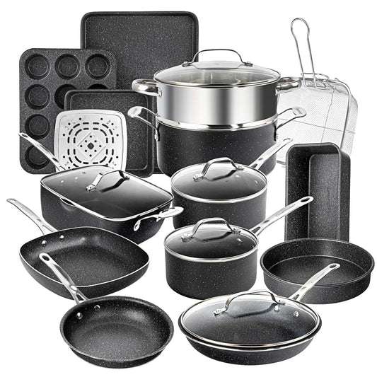 20 Piece Aluminum Non Stick Cookware & Bakeware Set with Ultra Nonstick Surface, Oven & Dishwasher Safe