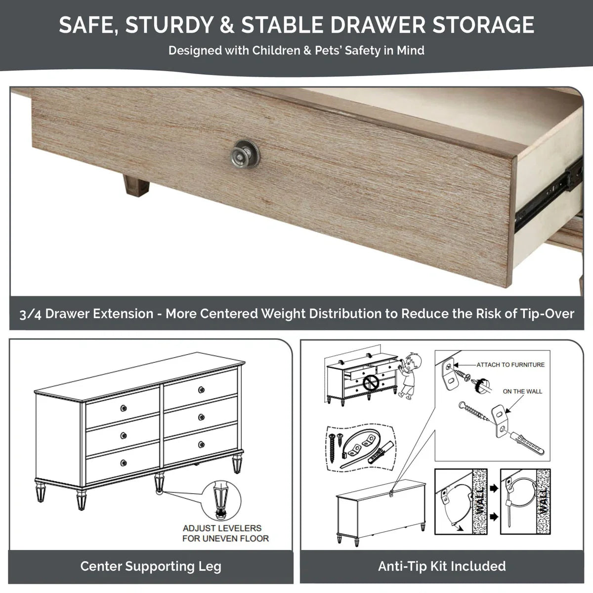 Victoria 6-Drawer Double Wide Wood Dresser