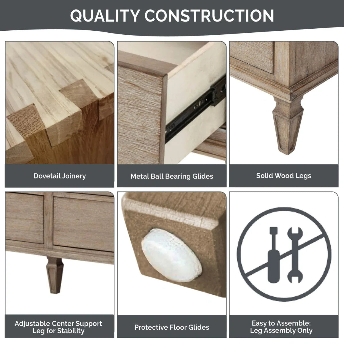 Victoria 6-Drawer Double Wide Wood Dresser