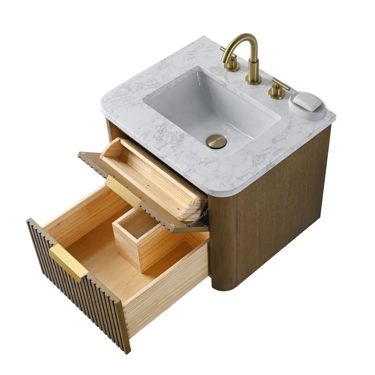 Liljan 24'' Wall-Mounted Single Bathroom Vanity with Engineered Stone Top