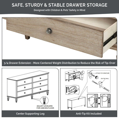 Victoria 6-Drawer Double Wide Wood Dresser